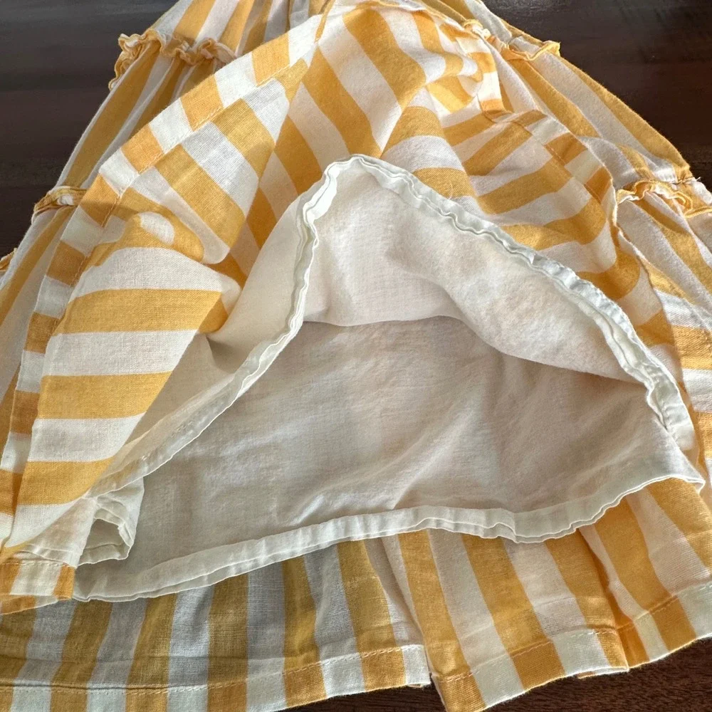 Pink Chicken Tiered Sundress Girls 4Y Yellow White Striped Ruffle Tie Strap - Picture 5 of 12